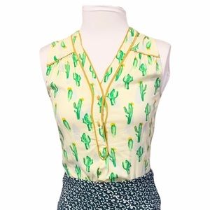 Modcloth Sleeveless Cactus Print Button Down Blouse